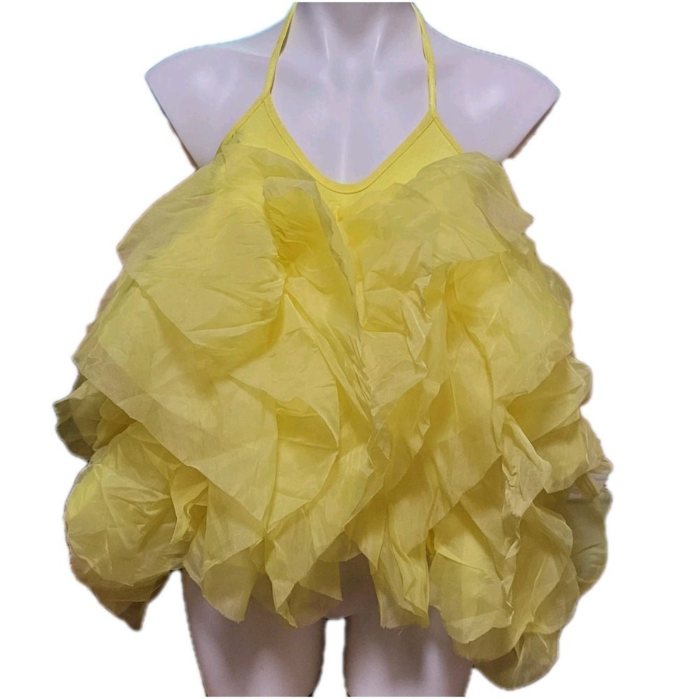 Love Highlight Yellow Ruffle Tulle Maximalist Halter Top Festival Statement Rare
